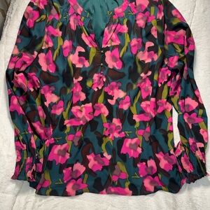 NWOT Women's Entro Eyes On You Teal Floral VNeck Blouse Sz